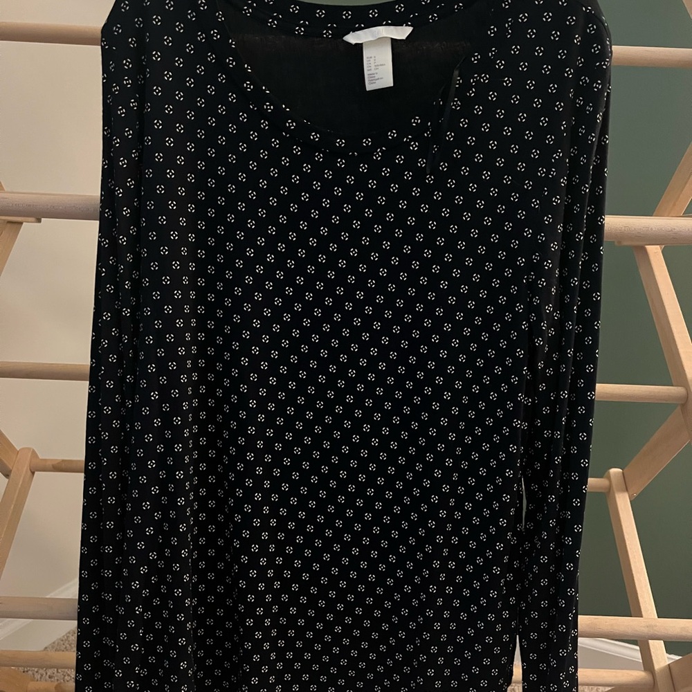 H&M Navy Blue Blouse with White Dots
